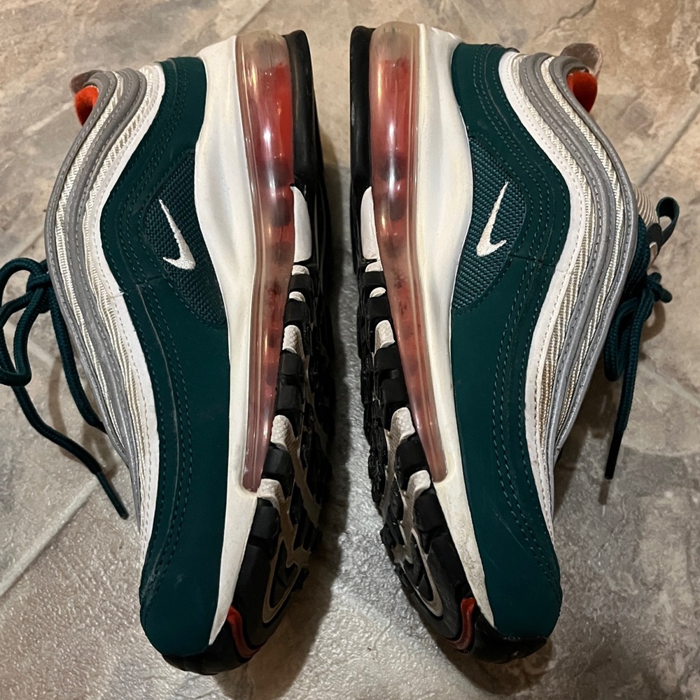 Nike Kids Air Max 97 Green White Silver with Orange Accents
